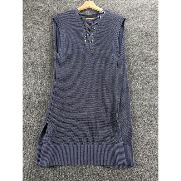 Chico's Sweater Vest Womens One size Blue Lace Up V Neck Open Front Knit Tunic - Picture 8 of 11
